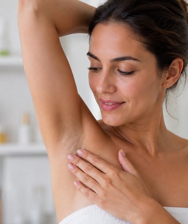woman showing skincare routine for dark underarms